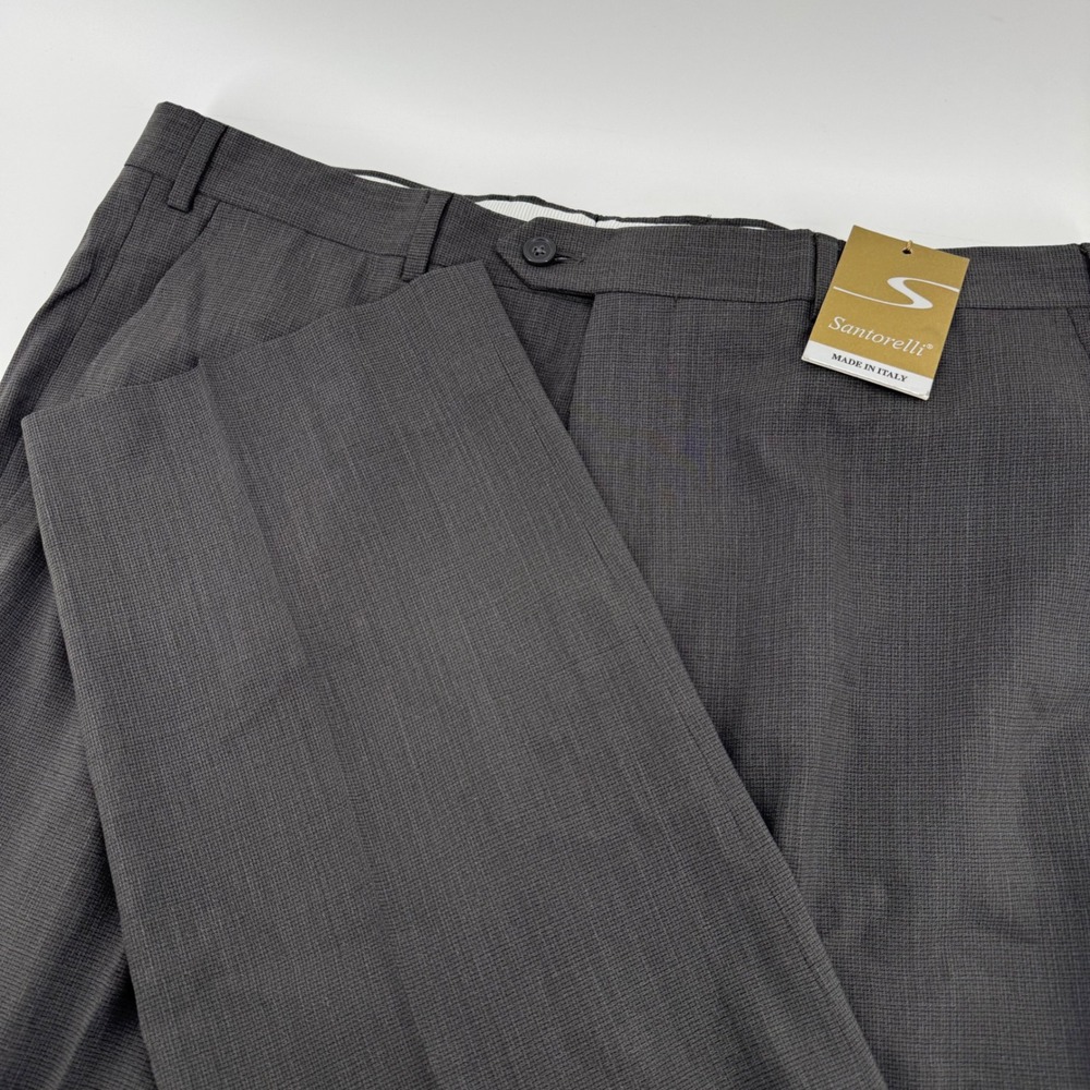 Santorelli Romeo Men 36 Charcoal Grey 100% Virgin Wool Dress Pants Made in Italy